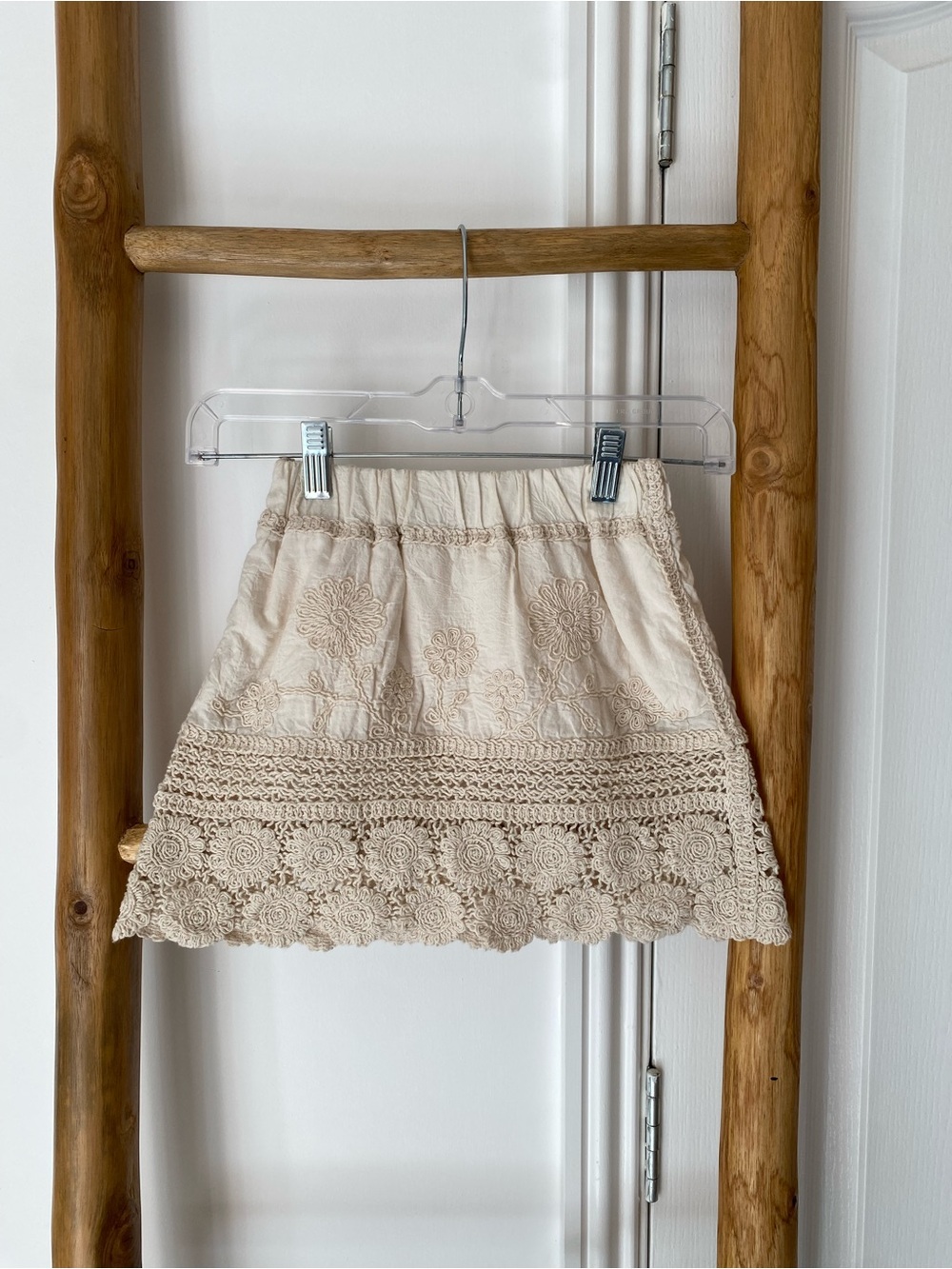 Zara Boho Crochet Embroidered Floral Cream Mini Skirt Kids Girl Sz 6-7 Cottage